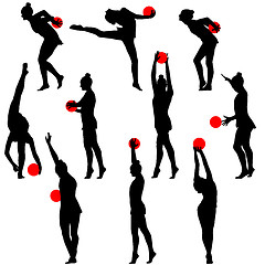 Image showing Silhouette girl  gymnast with the ball. illustration