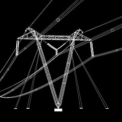 Image showing Silhouette of high voltage power lines. illustration.