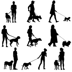 Image showing Set ilhouette of people and dog. illustration.