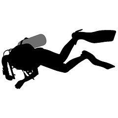 Image showing Black silhouette scuba divers. Vector illustration.