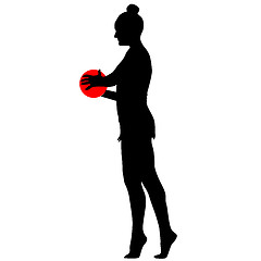 Image showing Silhouette girl  gymnast with the ball. 