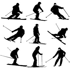 Image showing Set mountain skier   speeding down slope. sport silhouett