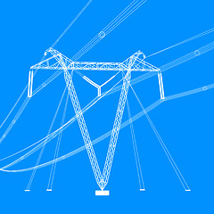 Image showing Silhouette of high voltage power lines. illustration.