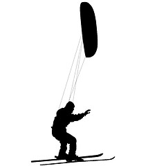 Image showing Men ski kiting on a frozen lake.  illustration.