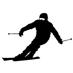 Image showing Mountain skier  speeding down slope. sport silhouette.