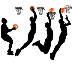 Image showing Black silhouettes of men playing basketball on a white backgroun