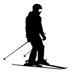 Image showing Mountain skier  speeding down slope. sport silhouette.