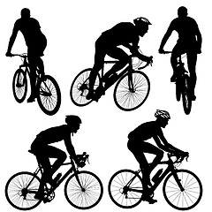 Image showing Set silhouette of a cyclist male.  illustration.