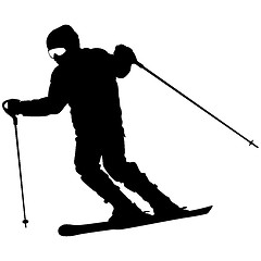 Image showing Mountain skier  speeding down slope. sport silhouette.