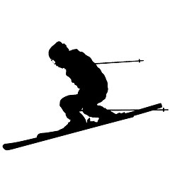 Image showing Mountain skier  speeding down slope. sport silhouette.