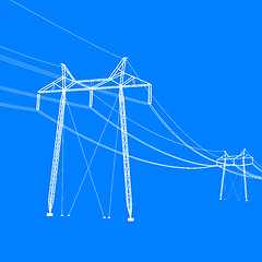 Image showing Silhouette of high voltage power lines. illustration.