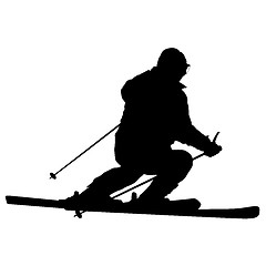 Image showing Mountain skier  speeding down slope. sport silhouette.