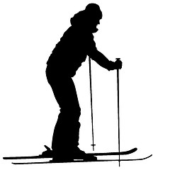 Image showing Mountain skier  speeding down slope. sport silhouette.