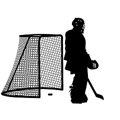 Image showing silhouette of hockey player. Isolated on white. 