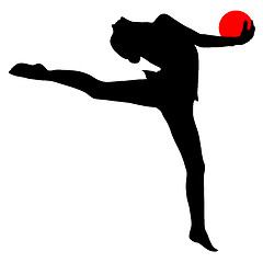 Image showing Silhouette girl  gymnast with the ball. 