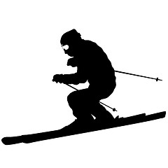 Image showing Mountain skier  speeding down slope. sport silhouette.