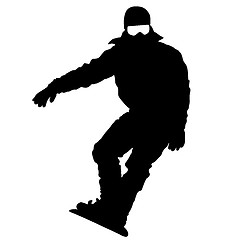 Image showing Black silhouettes  snowboarders on white background. 
