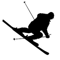 Image showing Mountain skier  speeding down slope. sport silhouette.