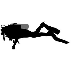 Image showing Black silhouette scuba divers. 