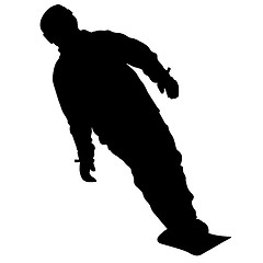 Image showing Black silhouettes  snowboarders on white background. 