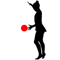 Image showing Silhouette girl  gymnast with the ball. 