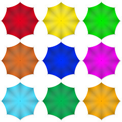 Image showing Multi colored beach umbrellas. illustration.