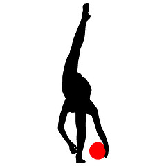 Image showing Silhouette girl  gymnast with the ball. 