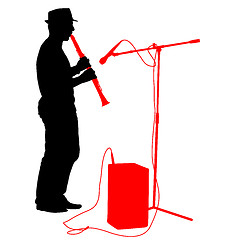 Image showing Silhouette musician plays the clarinet. illustration.