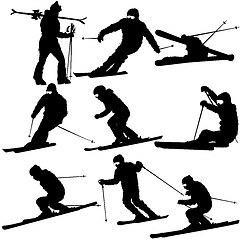 Image showing Set mountain skier   speeding down slope. sport silhouett