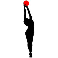 Image showing Silhouette girl  gymnast with the ball. 