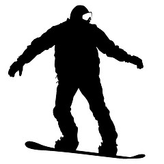 Image showing Black silhouettes  snowboarders on white background. 