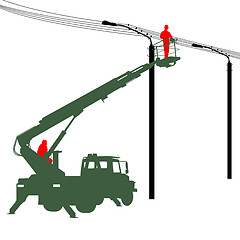 Image showing Electrician, making repairs at a power pole. illustration