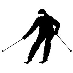 Image showing Mountain skier  speeding down slope. sport silhouette.