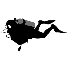 Image showing Black silhouette scuba divers. Vector illustration.