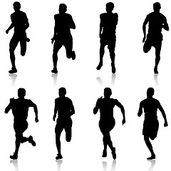 Image showing Set of silhouettes. Runners on sprint, men. illustration.