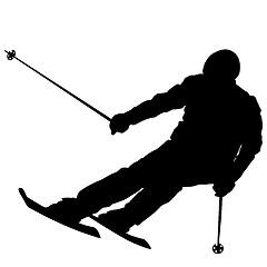 Image showing Mountain skier  speeding down slope. sport silhouette.