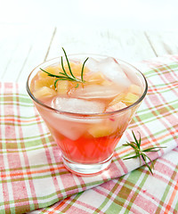 Image showing Lemonade with rhubarb and rosemary on napkin