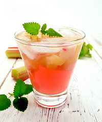 Image showing Lemonade with rhubarb and mint on light board