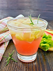 Image showing Lemonade with rhubarb and rosemary on board