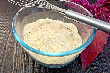 Image showing Flour amaranth in glass bowl with mixer on board