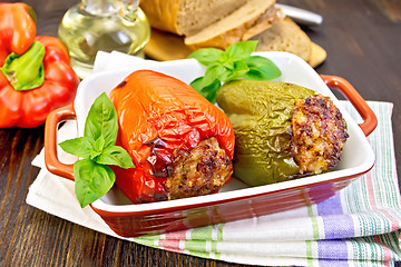 Image showing Pepper stuffed meat in brown roaster