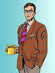 Image showing Serious businessman boss mug tea