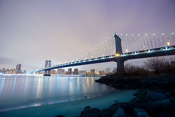 Image showing Manhattan bridge at dusk, New York City.