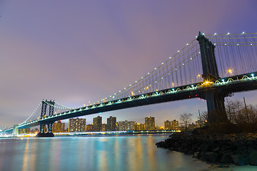 Image showing Manhattan bridge at dusk, New York City.