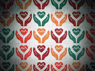 Image showing Insurance concept: Heart And Palm icons on Digital Paper background