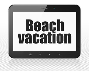 Image showing Travel concept: Tablet Pc Computer with Beach Vacation on display