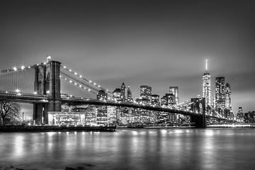 Image showing Brooklyn bridge at dusk, New York City.