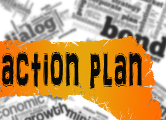 Image showing Word cloud with action plan word on yellow banner