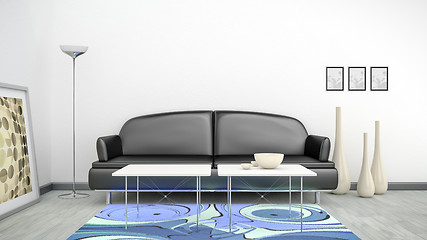 Image showing black sofa in a white room