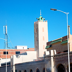 Image showing old brick tower in morocco africa village and the sky